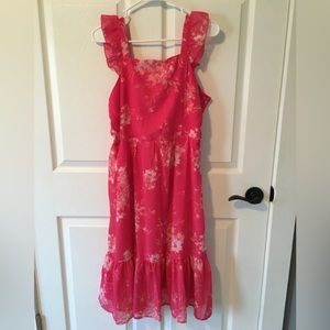 Zenzi Girl's Tiered Floral chiffon, Bright Pink Sleeveless dress Sz XXL (18) NWT